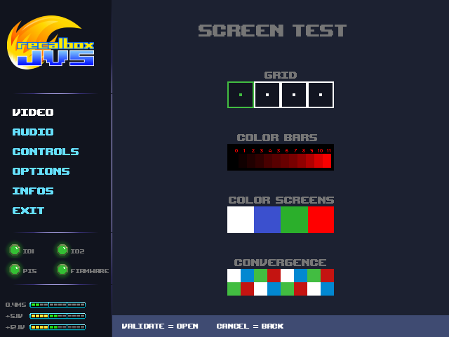 Firmware menu — Video section
