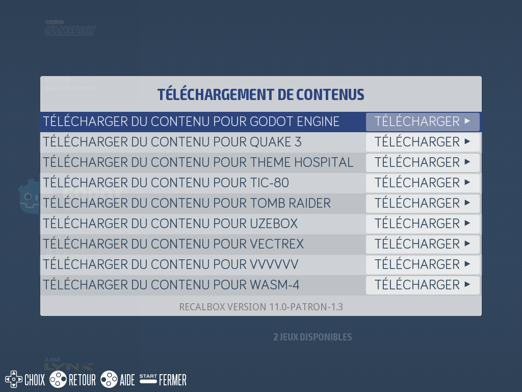 The Godot Engine entry under download contents