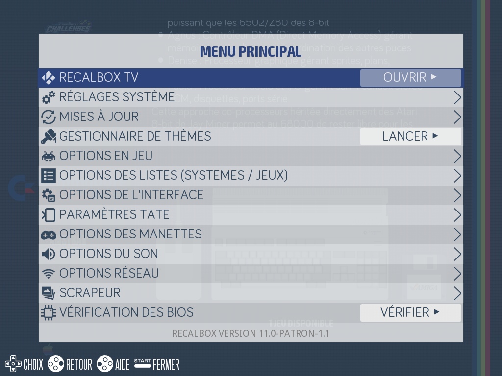 The RECALBOX TV entry at the top of the main menu