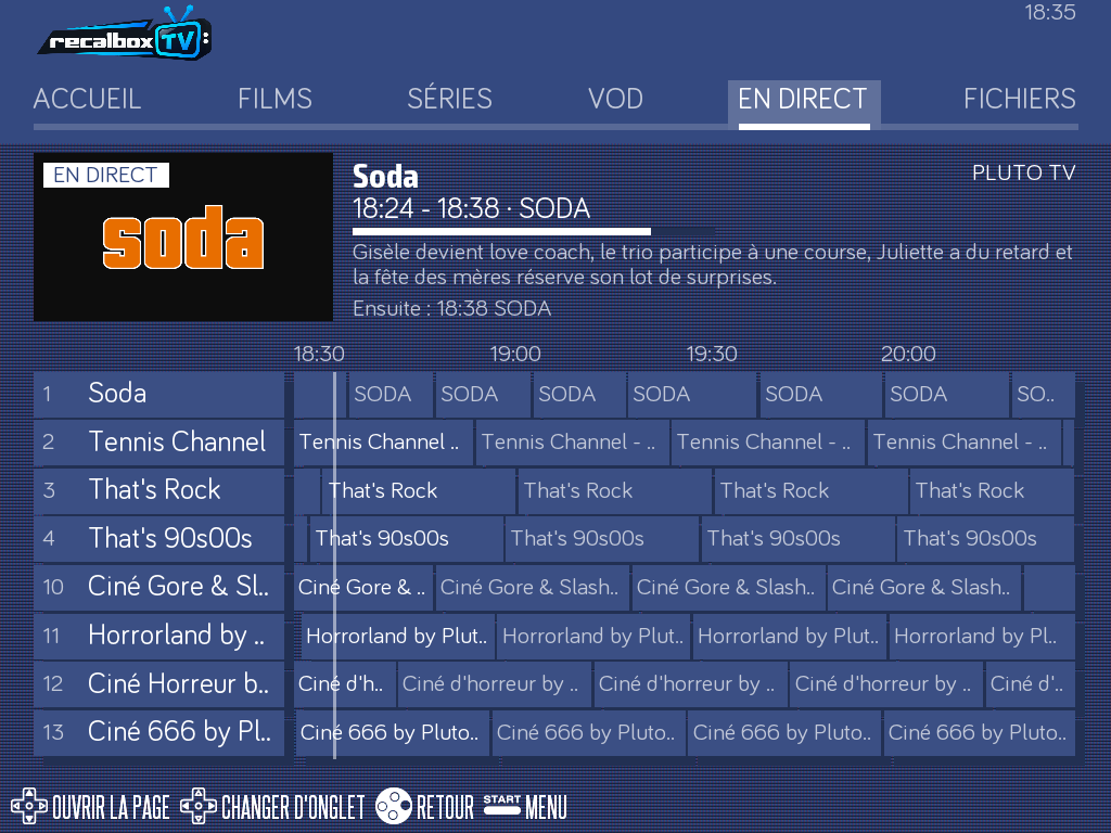 The LIVE tab and its programme guide
