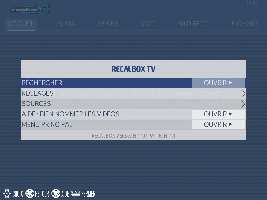 The Recalbox TV menu