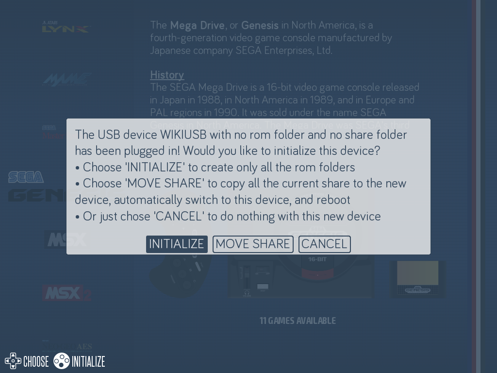 USB device initialization popup