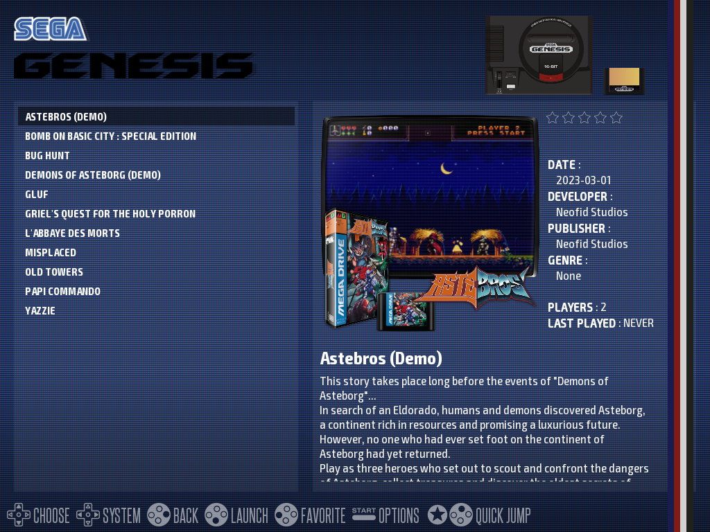 Megadrive game list