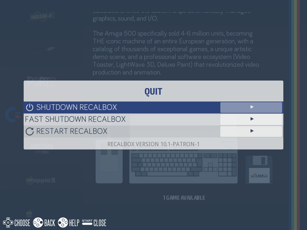QUIT menu: shut down or restart Recalbox