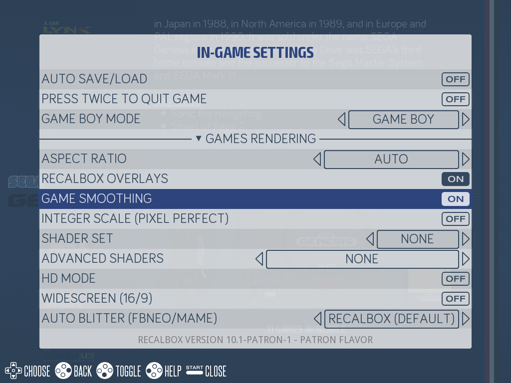 HD MODE and WIDESCREEN (16/9) in IN-GAME SETTINGS
