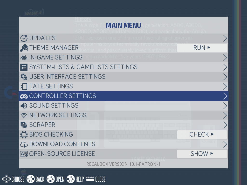 Main menu (continued)