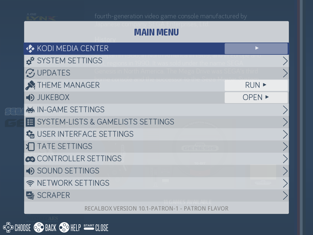 Main menu