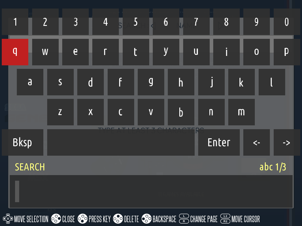 The simplified keyboard, organised in pages (abc 1/3)