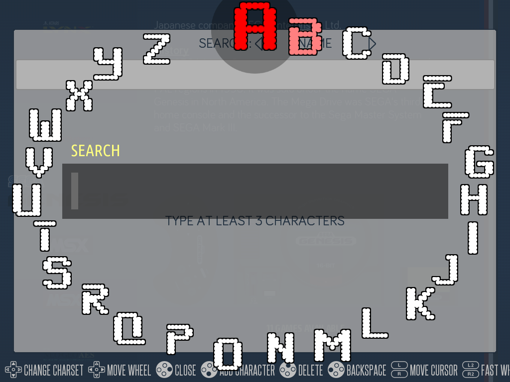 The arcade wheel: turn it to bring the character into place