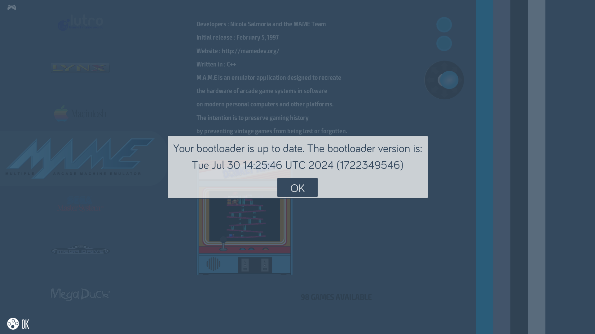 The "Your bootloader is up to date" confirmation showing the installed version