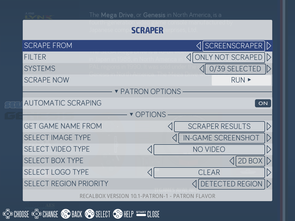 Scraper menu