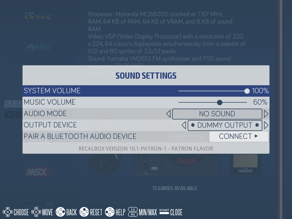 Sound settings
