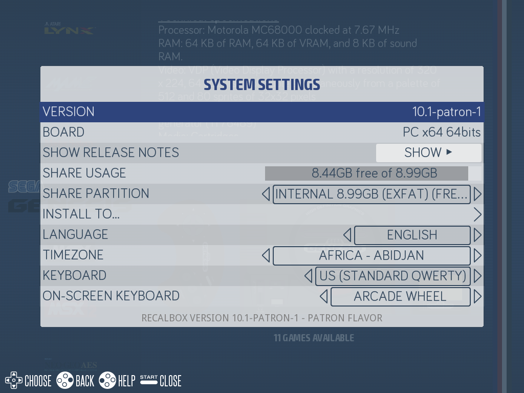 System settings