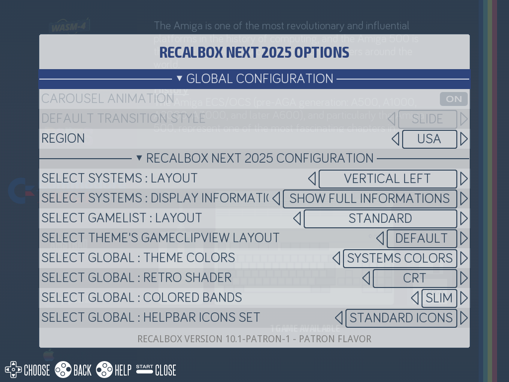 The options of the active theme, with the global settings and the theme's own settings