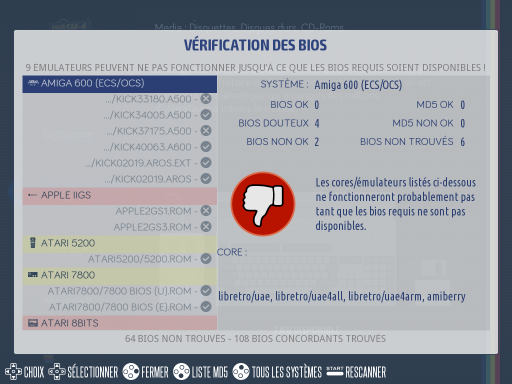 L'écran de vérification des BIOS