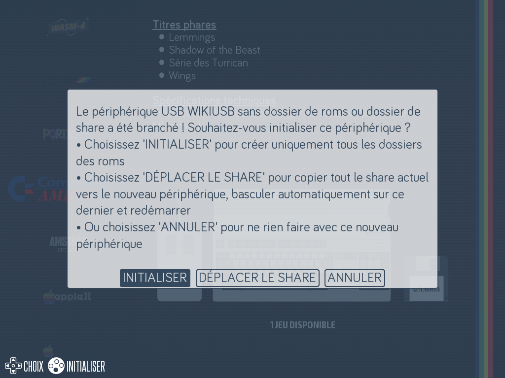 Popup d'initialisation d'un périphérique USB