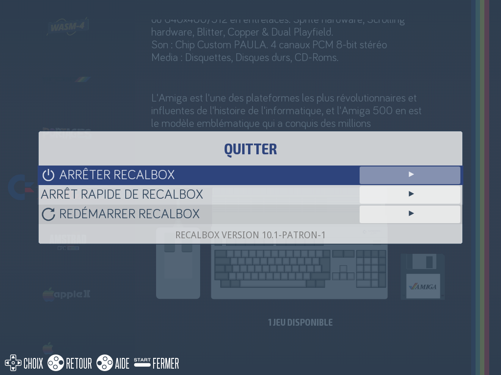 Menu QUITTER : arrêter ou redémarrer Recalbox