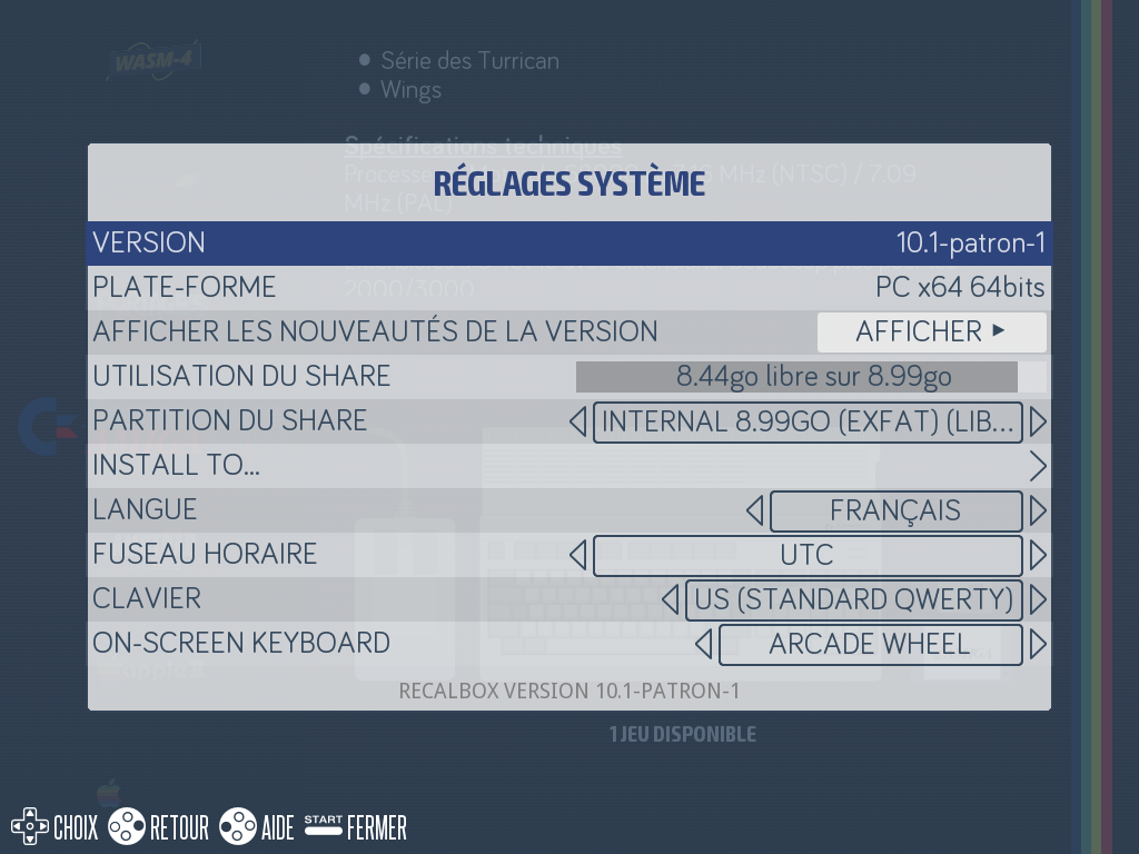 Réglages système