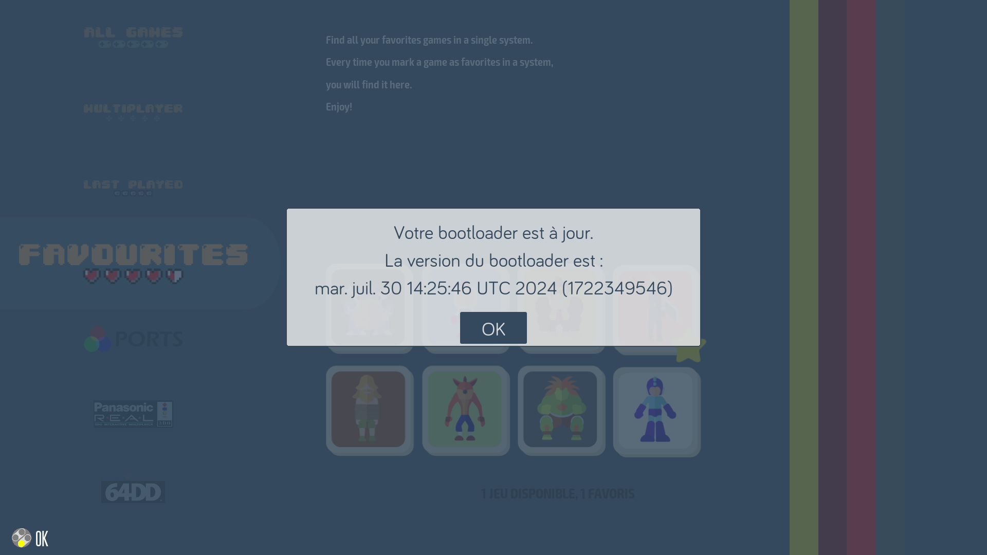 Message de confirmation « Votre bootloader est à jour » avec la version installée
