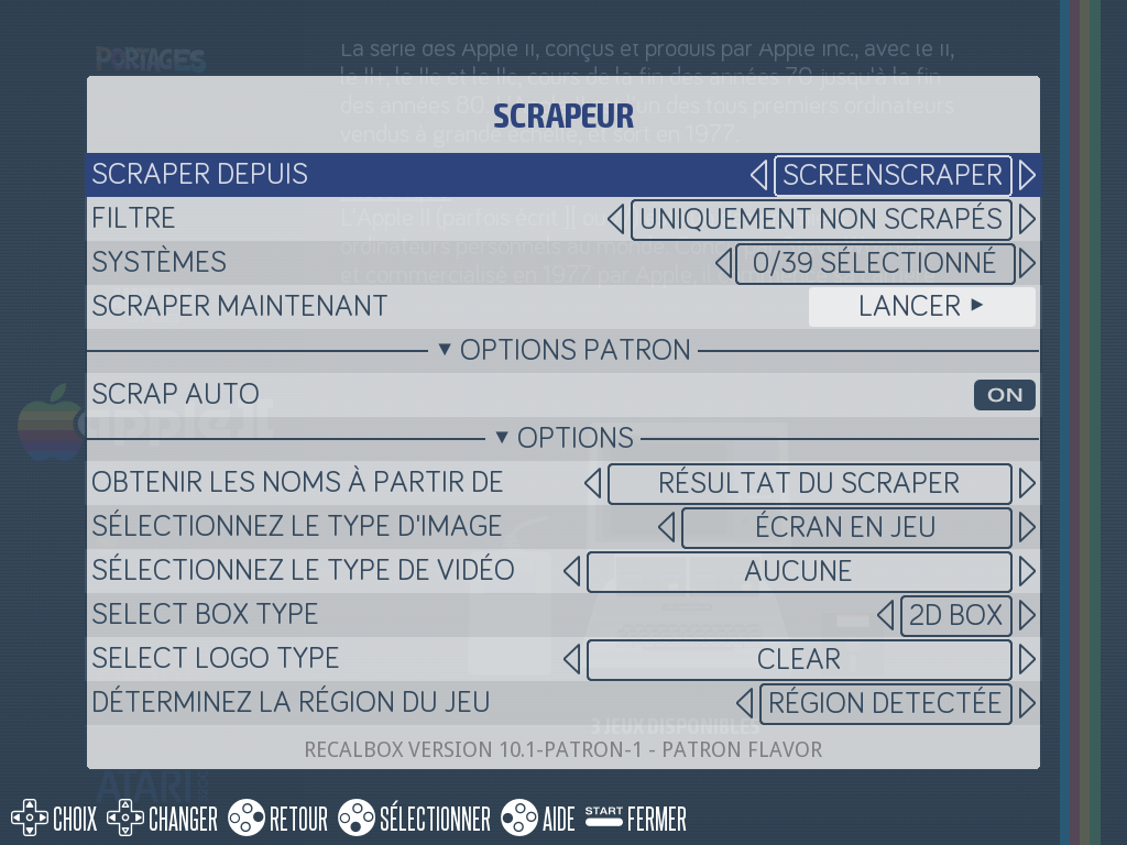 Les OPTIONS PATRON du scrapeur : SCRAP AUTO et le serveur Recalbox