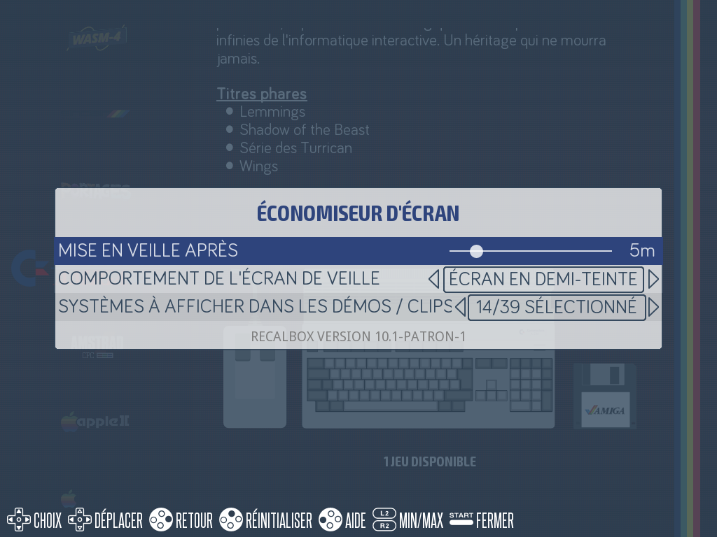 Le menu ÉCONOMISEUR D'ÉCRAN