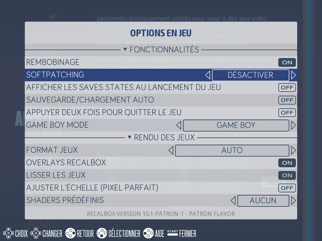 Softpatching option menu