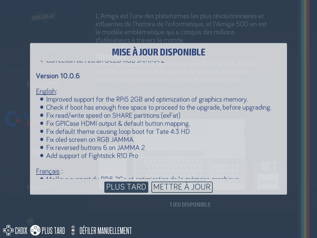 Le popup de mise à jour avec les notes de version