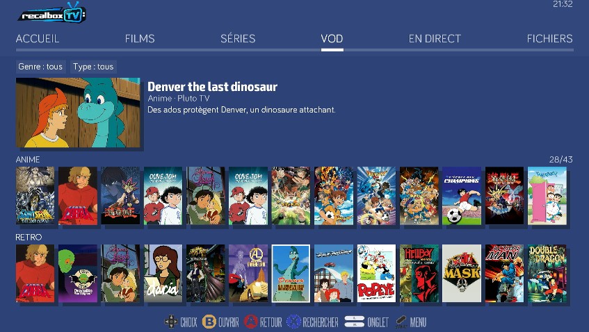 Recalbox TV: films, series, VOD and live
